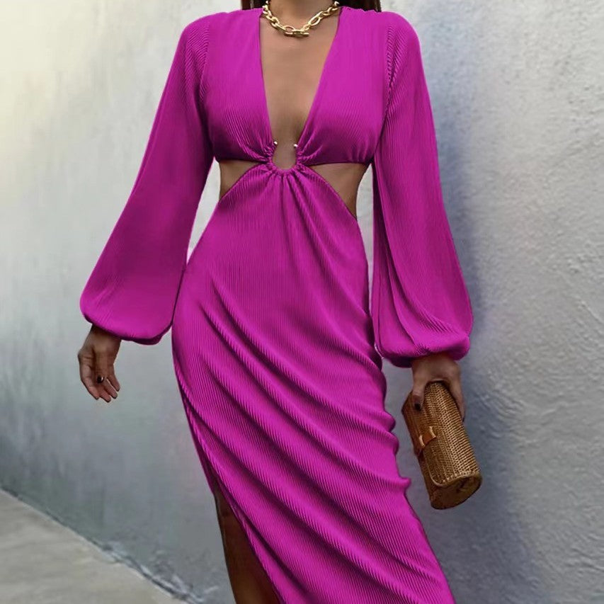 “Autumn fashion pressed pleated waistless dress for women in soft fabric”