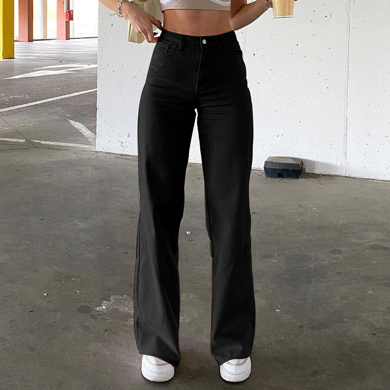 “Women’s Spice Girl style high waist slim fit bell bottom jeans with retro 90s look”