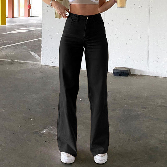 “Women’s Spice Girl style high waist slim fit bell bottom jeans with retro 90s look”